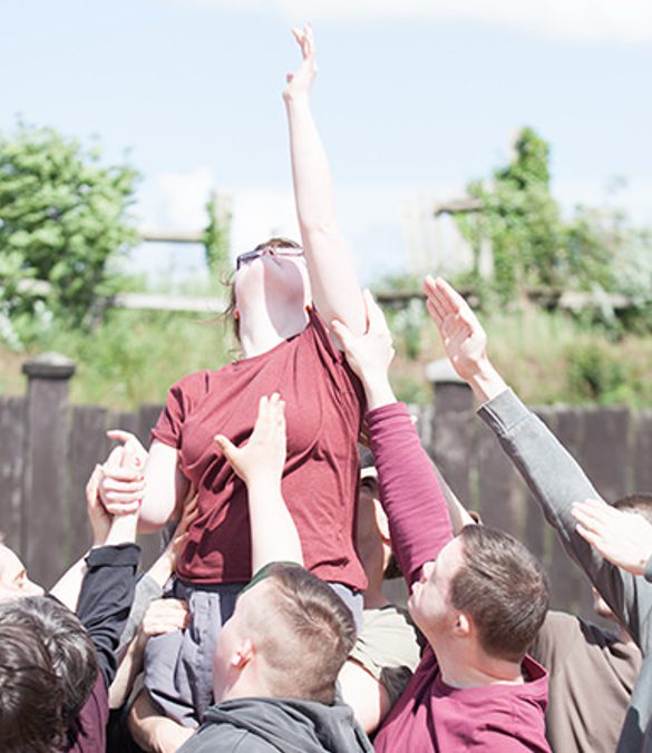 Members of the Free Fall Dance Company dancing outside