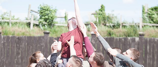 Members of the Free Fall Dance Company dancing outside