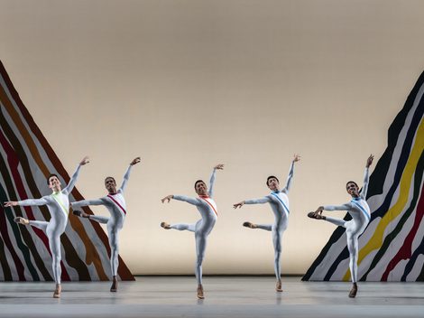 Dancers performing in The Seventh Symphony: (left to right) Mathias Dingman, Gabriel Anderson, Tzu-Chao Chou, Haoliang Feng and Eric Pinto Cata.